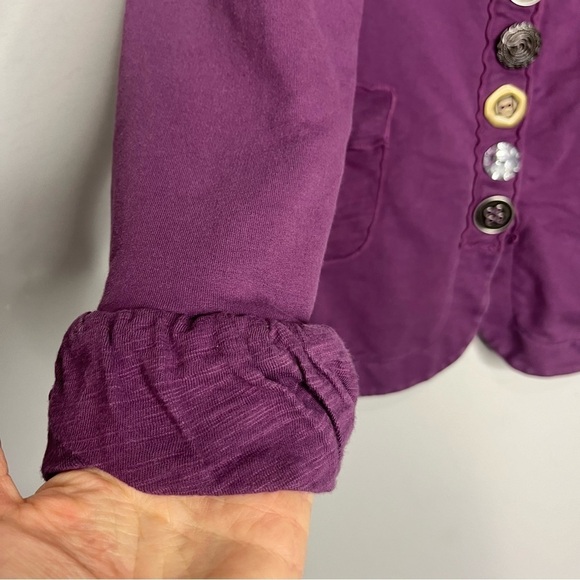 Neon Buddha Purple Ruffle Neck Button Up Jacket, size XS - Picture 6 of 12